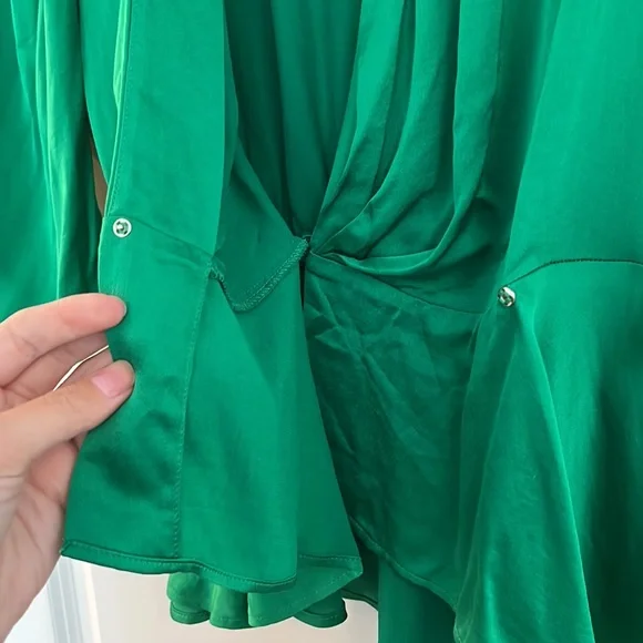 FLASH SALE NWT Zara Green Satin Wrap Top - Picture 11 of 11